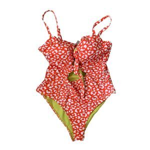 Crescent Drive Blood Orange Cheetah Print Front Knot One Piece Swimsuit-XL
